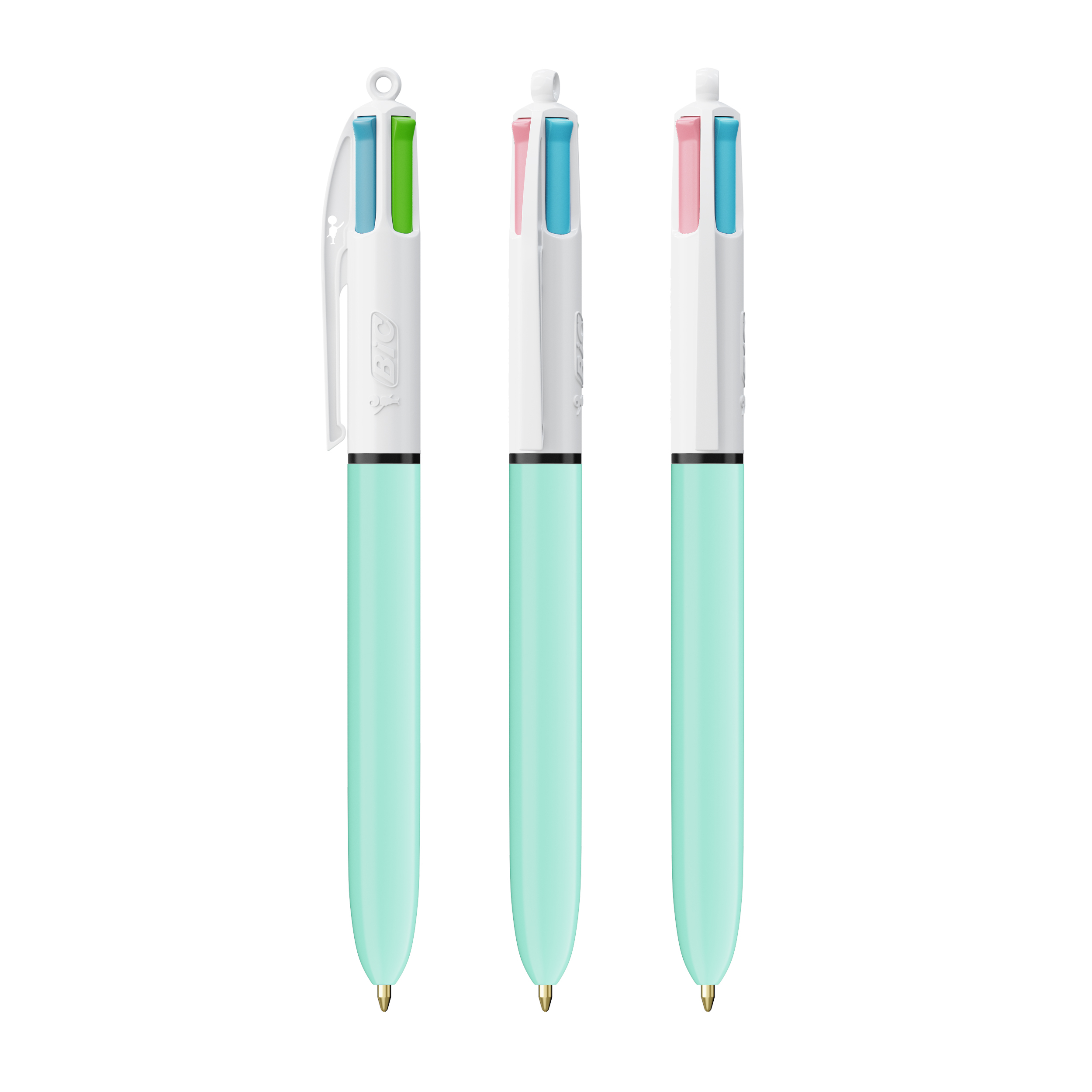 Stylo 4 couleurs publicitaire BIC® Fashion avec Lanyard Blanc - Bleu Clair